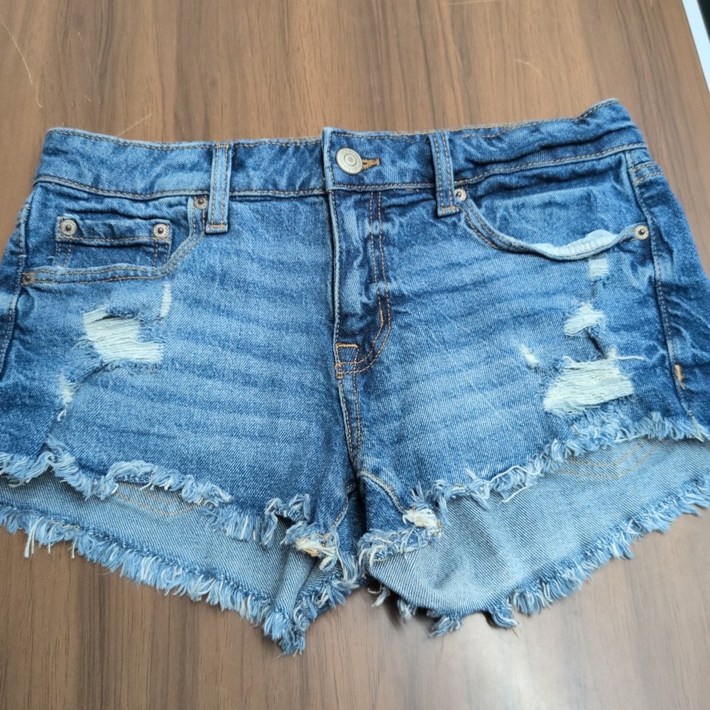 Aeropostale Vintage Low Rise Shorty Denim Shorts Womens Sz 4 Distressed Cut Off